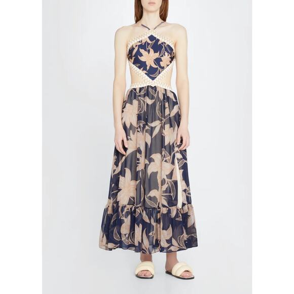 PatBO Dresses & Skirts - PatBo Stargazer Navy Floral Maxi Dress XS Halter Boho Coastal Vacation Boho Luxe